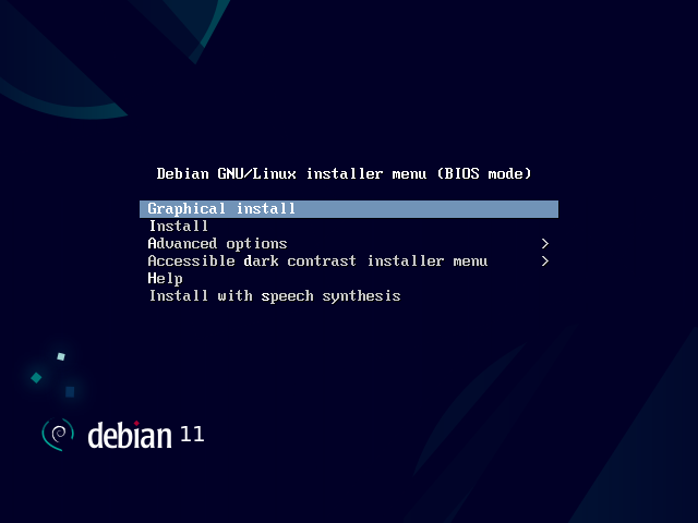 Debian 11 installer menu