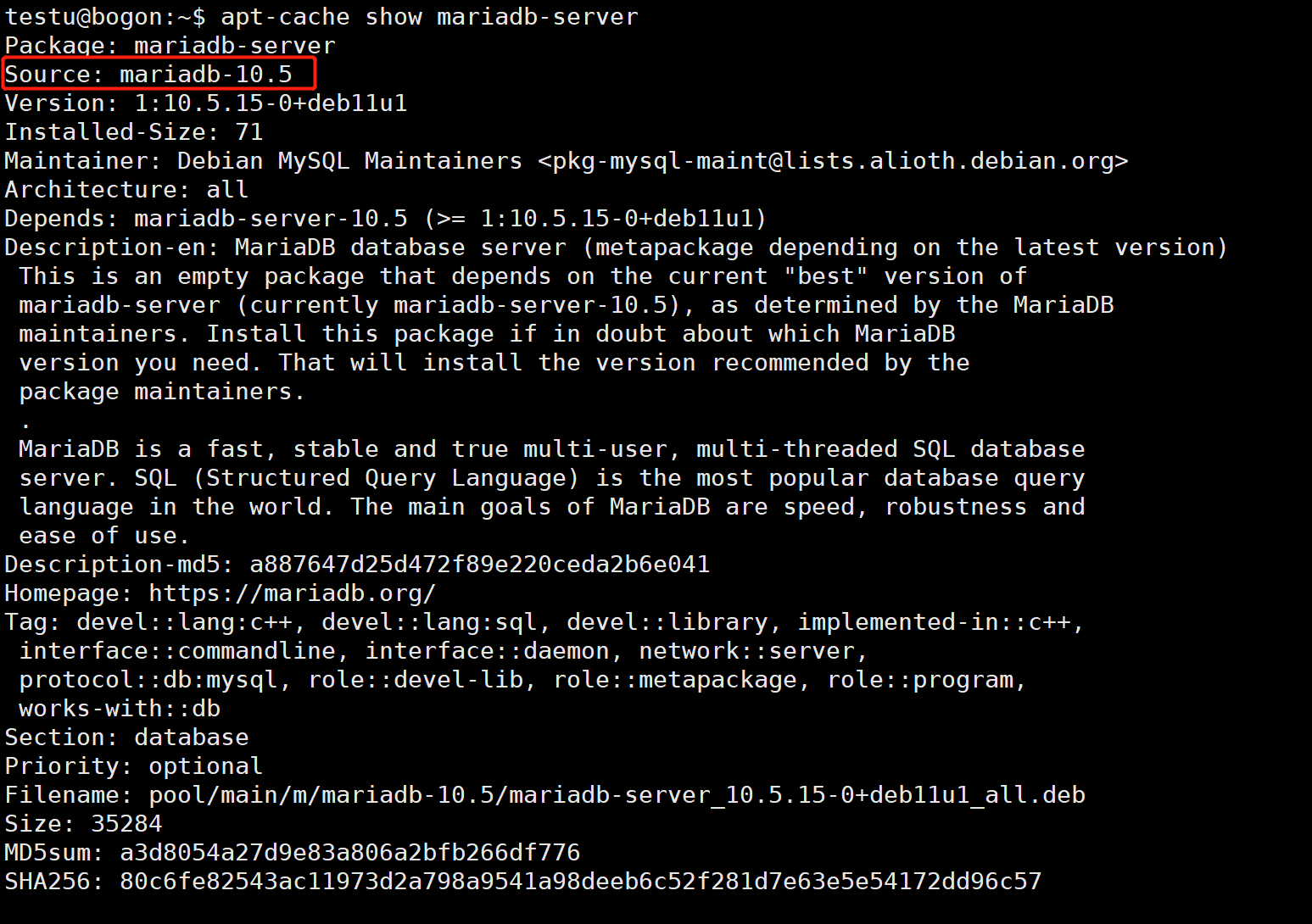 Debian 11自带源默认MariaDB 10.5版本